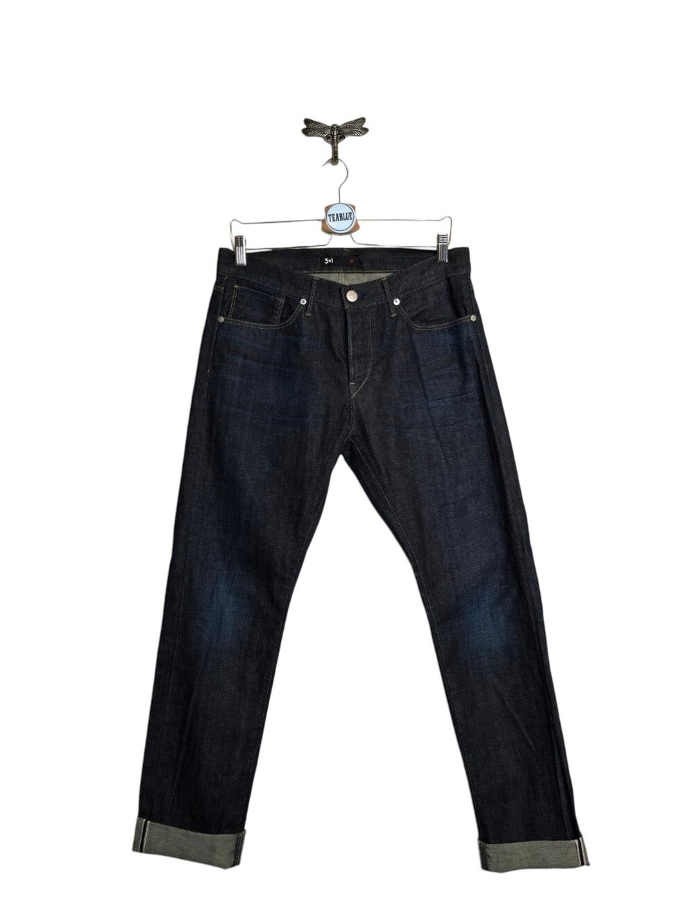 3x1 NYC Selvedge Denim Jeans Made in USA Dark Wash Cuffed Straight Leg Size 33